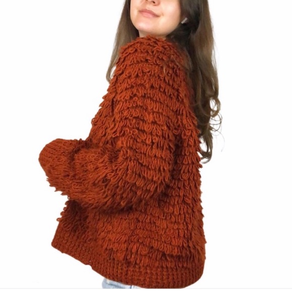 Universal Thread | Rust Shaggy Cardigan Crochet Target Oversized Open Front XS - Picture 3 of 13